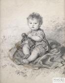 KNAUS Ludwig 1829-1910,Mädchen mit Puppe,auf einer Decke im Freien sitzend,Nagel DE 2017-02-22