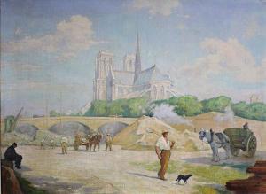 KNECHT Gaston 1875-1968,Chevet de Notre-Dame vu du quai d,Saint Germain en Laye encheres-F. Laurent 2016-12-18