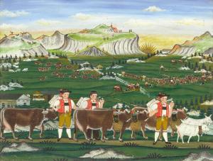 KNECHTLI JOHANN ULRICH 1845-1923,Ascending the mountains with livestock,Galerie Koller CH 2023-06-23