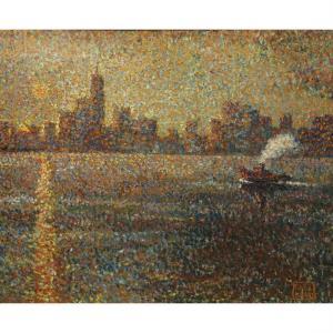 KNEELAND Roy C. 1891-1982,New York Skyline at Sunset,Clars Auction Gallery US 2023-08-11