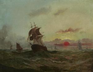 KNELL Adolphus 1860-1890,A clipper on choppy waters at sunset,Rosebery's GB 2023-07-19