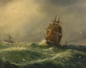 KNELL William Adolphus,a three masted ship in rolling seas,19th Century,John Nicholson 2024-01-24