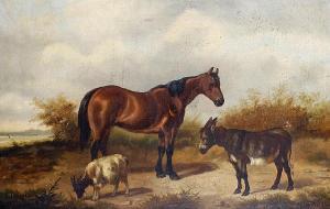 KNIGHT F W,A horse, donkey and a goat in alandscape,1881,Bonhams GB 2010-11-30