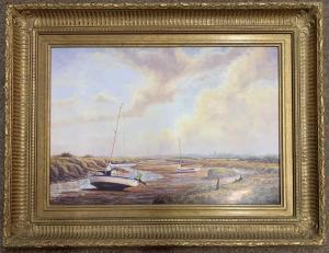 KNIGHT G,Beached boats in the mudflats of a Norfolk estuary,20th century,Keys GB 2024-01-15