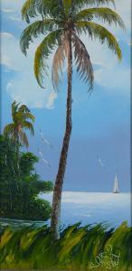 KNIGHT Issac 1900,Florida Highwaymen Scene with Palm and Sailboat,Burchard US 2020-06-14