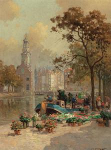 KNIKKER Jan II 1911-1990,The Flower market on the Singel, Amsterdam, wit,AAG - Art & Antiques Group 2022-07-04