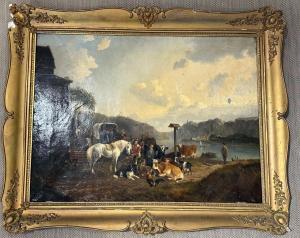 KNIP August 1819-1859,Le marché aux bestiaux près d'une rivière,1847,Osenat FR 2024-03-30
