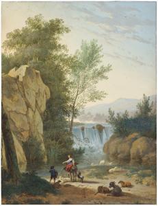KNIP Hendrik Johannes 1819-1897,Landscape with figures near a waterfall,Sotheby's GB 2020-12-04