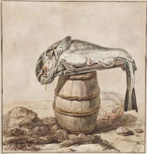 KNOLL Francois Cornelis 1772-1827,A dead cod on a barrel with a fishing net,Christie's GB 2014-12-10
