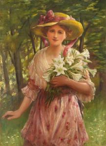 KNOWLES George Sheridan 1863-1931,Girl dressed in pink holding lillies,Woolley & Wallis 2021-08-11