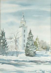 KNOWLES Judy 1900-1900,First Parish Church, West Barnstable in the snow,Eldred's US 2008-04-03