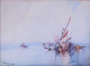 KNOX William Dunn 1880-1945,GONDOLAS AND BARGES,1920,Clark Cierlak Fine Arts US 2021-04-03