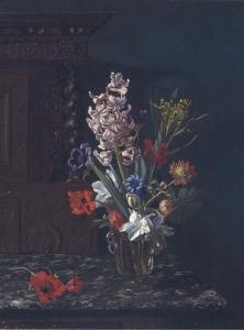 KNUDSEN 1800-1900,Summer blooms in a glass vase on a marble table in,Christie's GB 2004-03-18