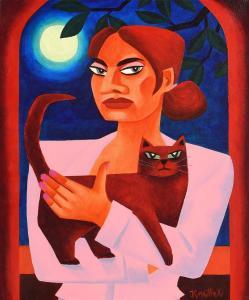 KNUTTEL Graham 1954-2023,Lady with Cat in Moonlight,Morgan O'Driscoll IE 2015-11-09