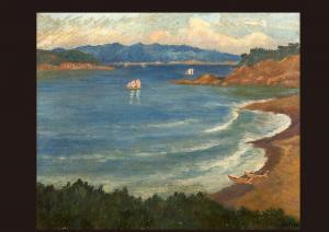 KOBAYASHI Mango,Bay with a ship,1928,Mainichi Auction JP 2009-03-20