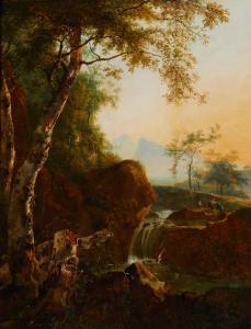 KOBELL Ferdinand,A southern landscape with wanderers resting by a r,Palais Dorotheum 2023-12-15