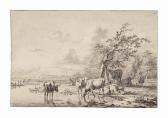 KOBELL JanBaptist II,Cattle and sheep resting and watering beside a riv,1808,Christie's 2015-05-13