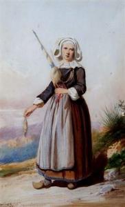 KOBERWEIN Georg 1820-1876,Brittany peasant girl,Mallams GB 2010-01-27