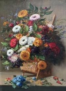 KOCH Friedrich Ferdinand,Bouquet de fleurs dans une corbeille en osier,Millon & Associés 2015-11-03