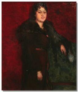 KOCH Olga 1877-1955,Full-length portraitof a lady with a fur cape, red dress,Gilding's GB 2008-09-02