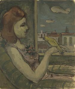 KOCK Mac 1897-1946,Mädchenportrait mit Papagei,1930,Jeschke-Greve-Hauff-Van Vliet DE 2023-06-23