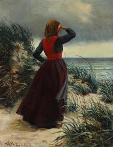 KOEFOED Hans Christian,A woman looking over the ocean in between wind-swe,Bruun Rasmussen 2023-01-23