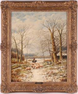 Koekkoek Barend Hendrik 1849-1909,Dutch, a shepherd and his flock amongst tree,Dawson's Auctioneers 2022-07-28