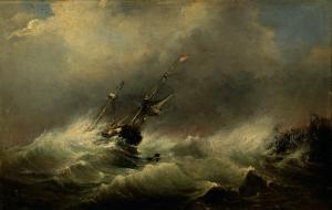 KOEKKOEK Jan Hermann Barend 1840-1912,A ship with Dutch flag on a wild sea,Glerum NL 2007-10-15