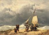 KOEKKOEK Jan Hermann Barend 1840-1912,Fisherfolk on a windswept beach,Christie's GB 2006-10-24