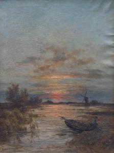 KOEKKOEK Jan Hermann Barend 1840-1912,Vissen bij zonsondergang,Venduehuis NL 2024-02-28
