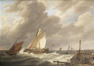 KOEKKOEK Johannes Hermanus 1778-1851,Sailing vessels at the mouth of an estuary,Bonhams 2013-07-10