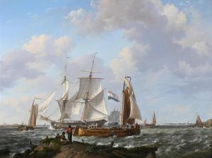 KOEKKOEK Johannes Hermanus,SHIPS IN A SQUALL WITH FIGURES ON SHORE,1821,Dreweatts 2023-10-18