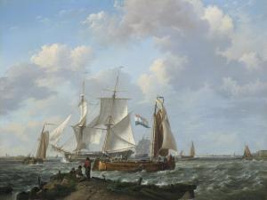 KOEKKOEK Johannes Hermanus,Ships in a squall with figures on shore,1821,Christie's 2022-07-15