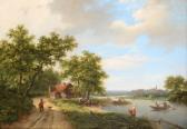 KOEKKOEK Marinus Adrianus,River landscape with figures and boating,1856,Tennant's 2020-03-21