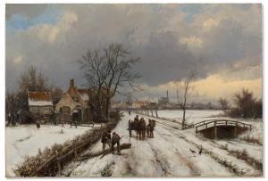 KOEKKOEK Willem 1839-1895,A winter landscape with figures and a horse carria,Christie's 2023-10-10