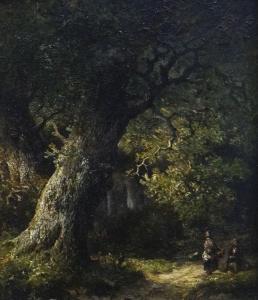 KOEKOEK HENDRIK BAREND 1849-1909,two figures on a path in a woodland,Rogers Jones & Co GB 2017-12-08