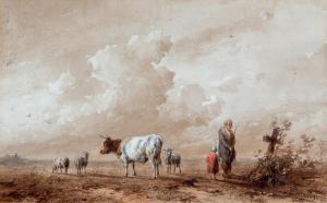 KOELMANN johan daniel 1831-1857,Herder met kind bij een graf,Venduehuis NL 2015-04-29