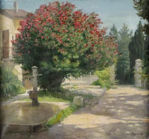 KOGANOWSKY Jakob 1874-1926,Südländischer Garten mit Oleander,Palais Dorotheum AT 2021-05-04
