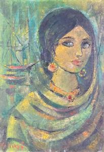 KOHARI Masood 1939,Portrait de femme aux boucles d'o,Saint Germain en Laye encheres-F. Laurent 2023-04-15