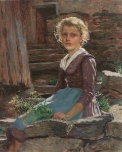 KOHLER Julius 1873-1929,Wachauer Mädchen mit Feldblumen in der Hand,1907,Zeller DE 2012-07-05