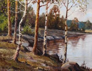KOHLMANN Ejnar 1888-1968,Birch trees by a lake shore,Bruun Rasmussen DK 2018-01-15