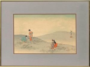 KOHO Ueda 1860-1944,Three figures gathering flowers in a landscape,Eldred's US 2018-08-22