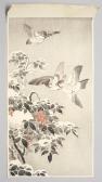 KOITSU Hosoban,Three birds in flight above a snow-covered branch,Eldred's US 2014-08-13