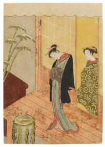 KOKAN Shiba 1747-1818,A courtesan stands on an engawa on a snowy evening,Sotheby's GB 2023-07-20