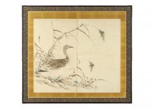 KOKAN Shiba 1747-1818,Reed and geese (folding screen),Mainichi Auction JP 2023-06-02
