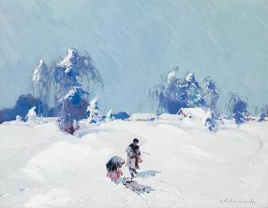 KOLESNIKOV Stepan Feodorovich 1879-1955,COUPLE WITH SLEIGH IN WINTER LANDSCA,im Kinsky Auktionshaus 2022-12-06