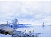 KOLESNIKOV Stepan Feodorovich,Cranes by a Lake with a Building nearby,Gardiner Houlgate 2018-03-22
