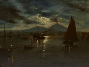 KOLITZ Louis 1845-1914,Neapel mit dem Vesuv bei Nacht,Kastern DE 2022-11-19