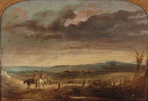 KOLLE C.A 1827-1872,A couple of horseriders in an open landscape,1861,Bruun Rasmussen DK 2019-06-10