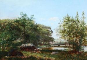 KOLLE C.A 1827-1872,Landscape with cattle at a lake,Bruun Rasmussen DK 2020-11-30